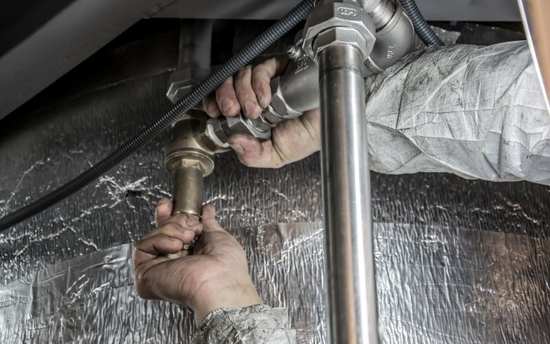 Licensed plumber working on residential pipes